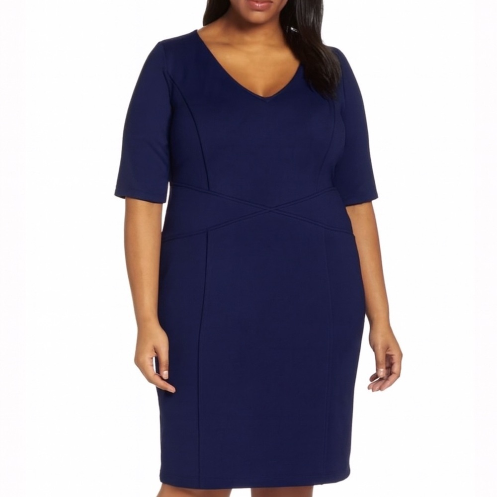 New! Eloquii 9 to 5 Stretch Work Dress navy blue sheath, size 14